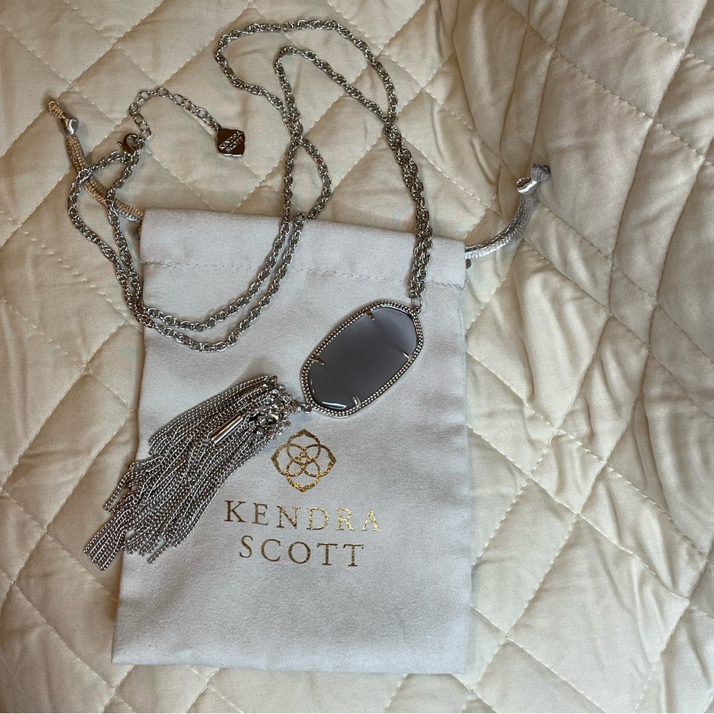 Kendra Scott Rayne Tassel Pendant Necklace Slate Gray Silver